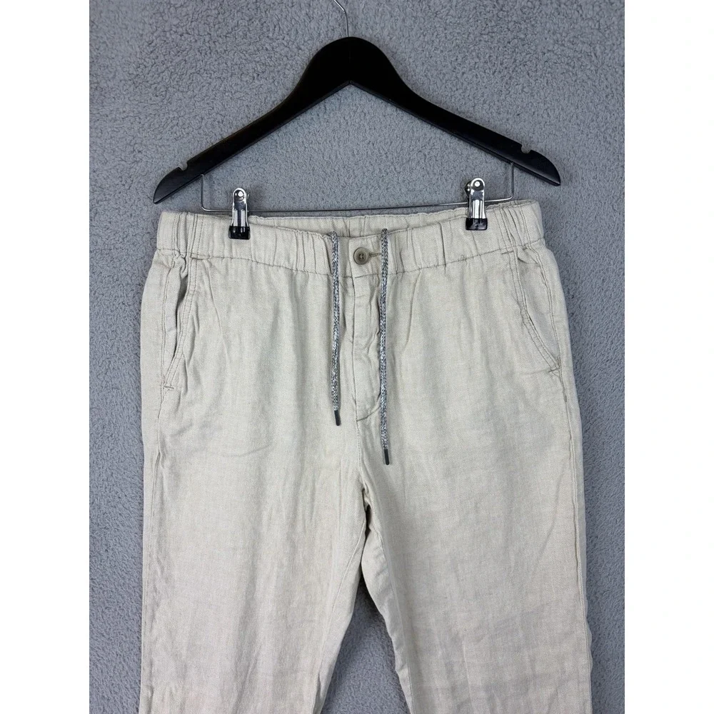 Tommy Bahama Pants Mens Large Beige Linen Blend Chino Elastic Waist Casual Men